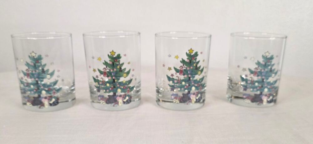 Set of 4 Nikko "Happy Holidays" Christmas Double Old-Fashioned 14oz Glasses